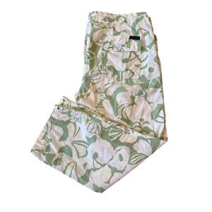 Sanctuary 100% Cotton Green White Hawaiian Cropped Pants Grommet Details 10 EUC
